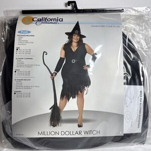 CALIFORNIA COSTUMES Women's Million Dollar Witch Costume Sz-1X (16/18) Black NEW